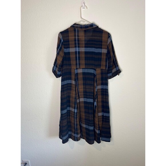 Chelsea & Theodore Shirt Dress Gauze Medium Plaid Button Front Pockets High Low - Picture 6 of 8
